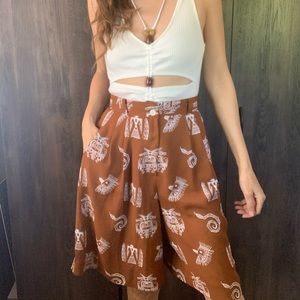 Vintage southwestern print brown long Bermuda shorts